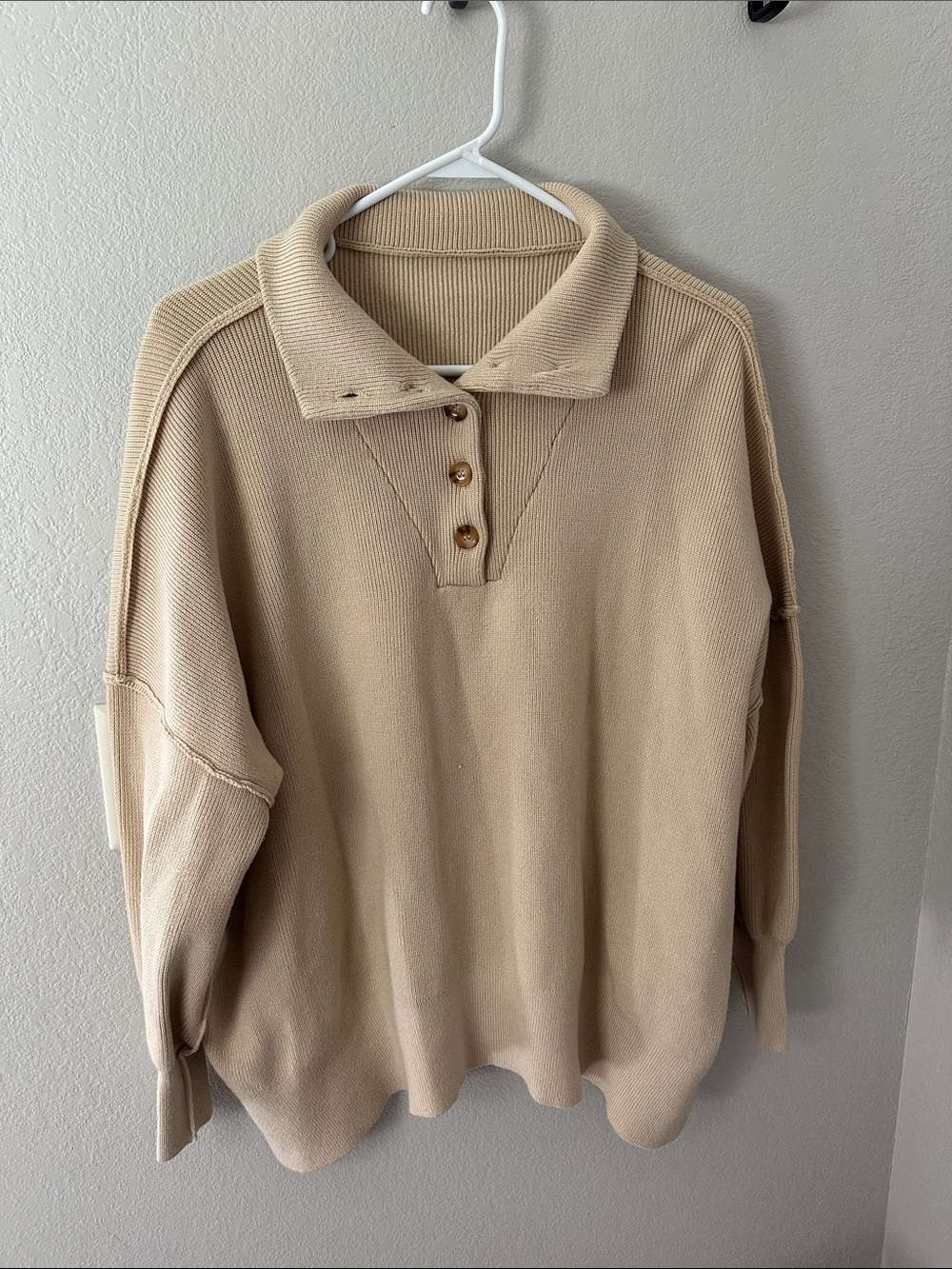 Cozy Women's Beige Button-Collar Turtleneck Sweater